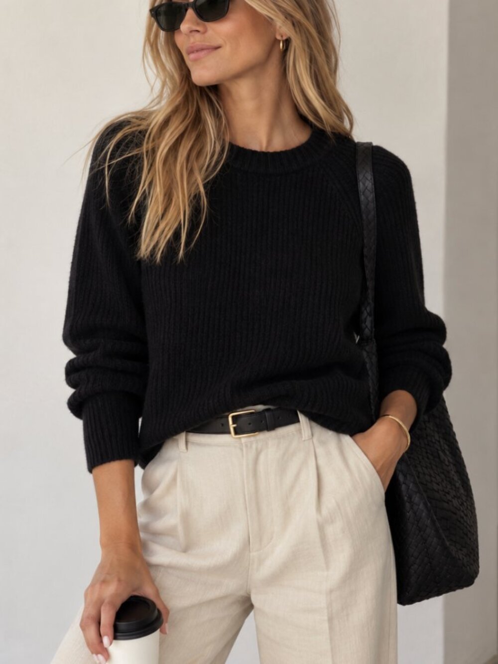 Jenni Kayne Cashmere Fisherman Sweater Black S